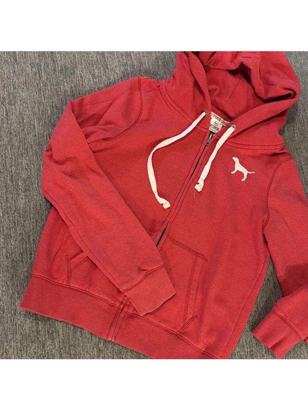 Womens Victoria Secret Love Pink Dog Logo Full Zipper Hoodie Sweatshirt Size-L